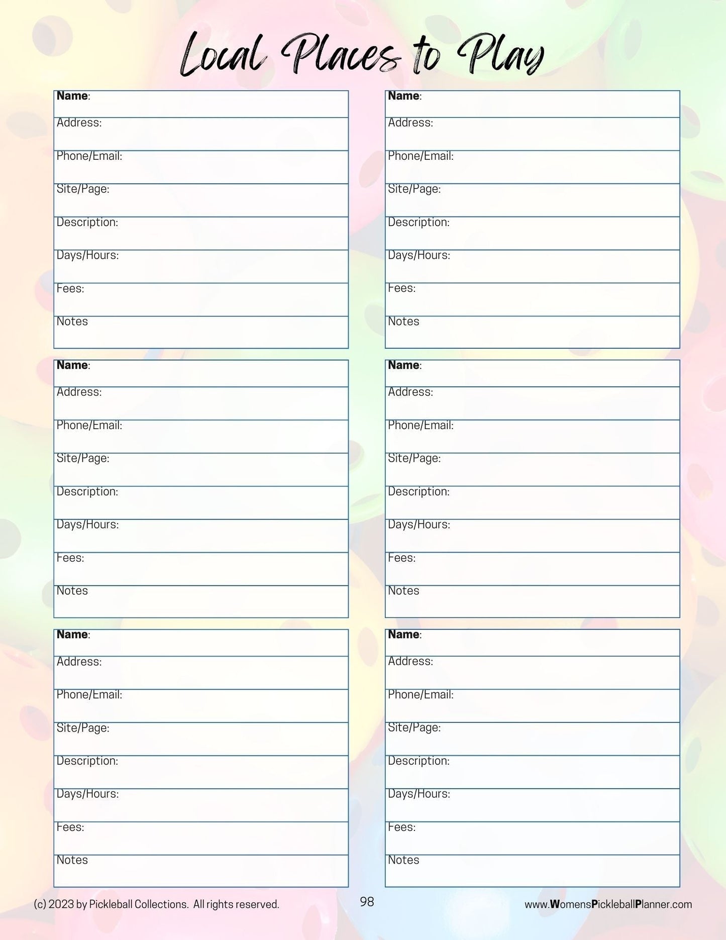 2023 *PDF* Women's Pickleball Planner & Pickleball Group Coaching Program